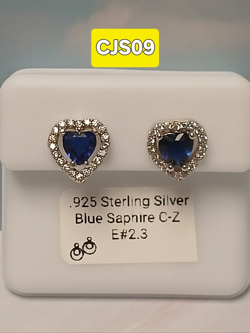 Heart Halo Stud Earrings with Blue Sapphire CZ in Sterling Silver